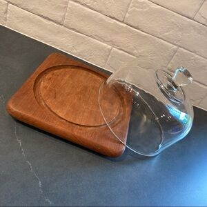 Vintage Good Wood teak cheese board & cover cloche